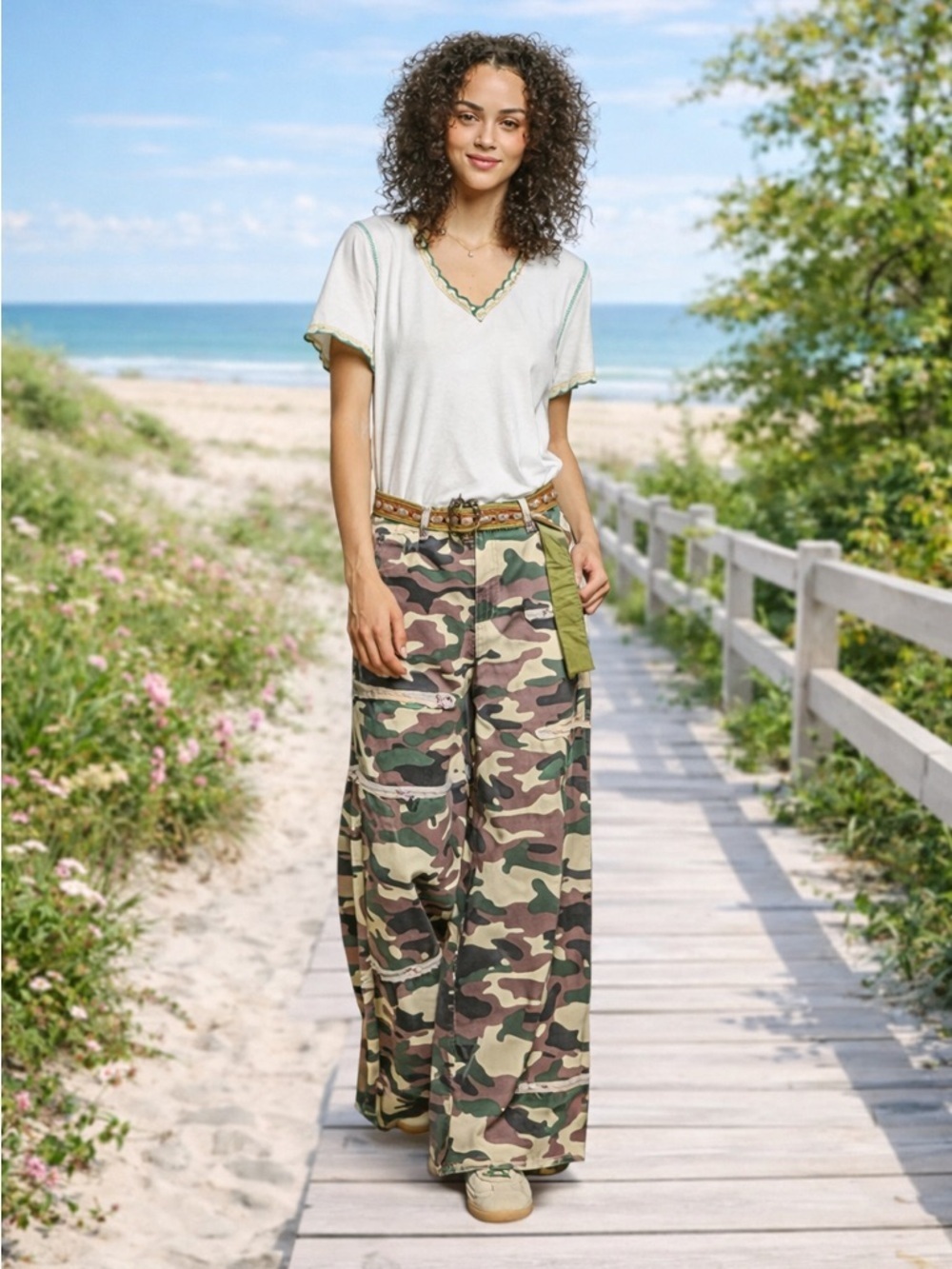 POL “ Studio Stitch ” Wide Leg Patch Pants | Olive Multi - Picture 4 of 8